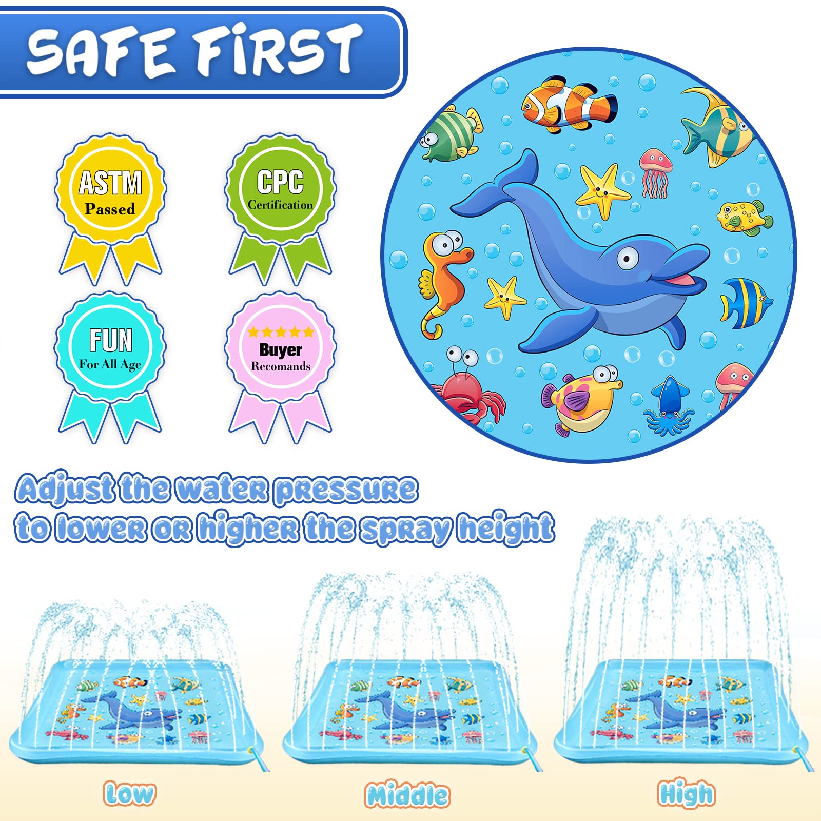 Growsland Splash Pad for Toddlers hose-setup demonstrates quick, easy garden hose connection.