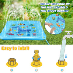 Growsland Splash Pad for Toddlers water-spray illustrates adjustable height for different ages.