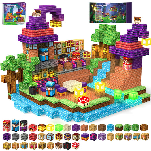 Gryxpox 200pcs magnetic blocks light up to inspire castle building.