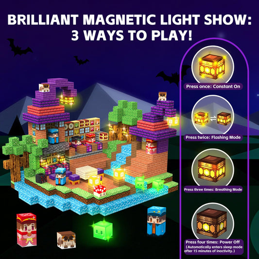Gryxpox LED blocks illuminate playtime and castle designs.