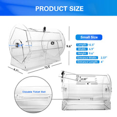 GSE acrylic raffle drum side view shows slim profile and stability.