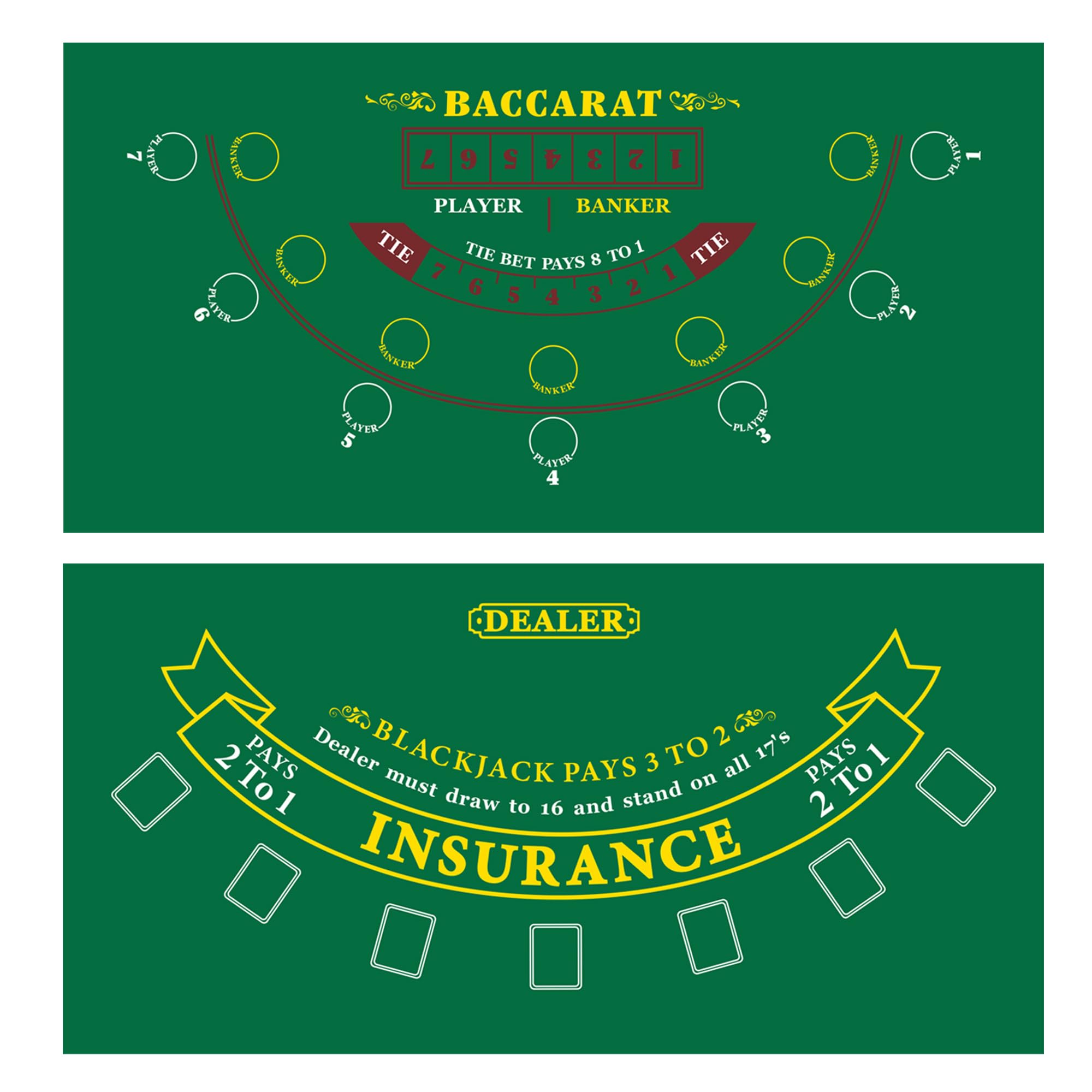 GSE layout mat with Las Vegas style blackjack-baccarat on home table for casino nights