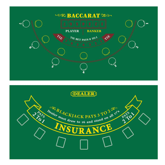 GSE layout mat with Las Vegas style blackjack-baccarat on home table for casino nights