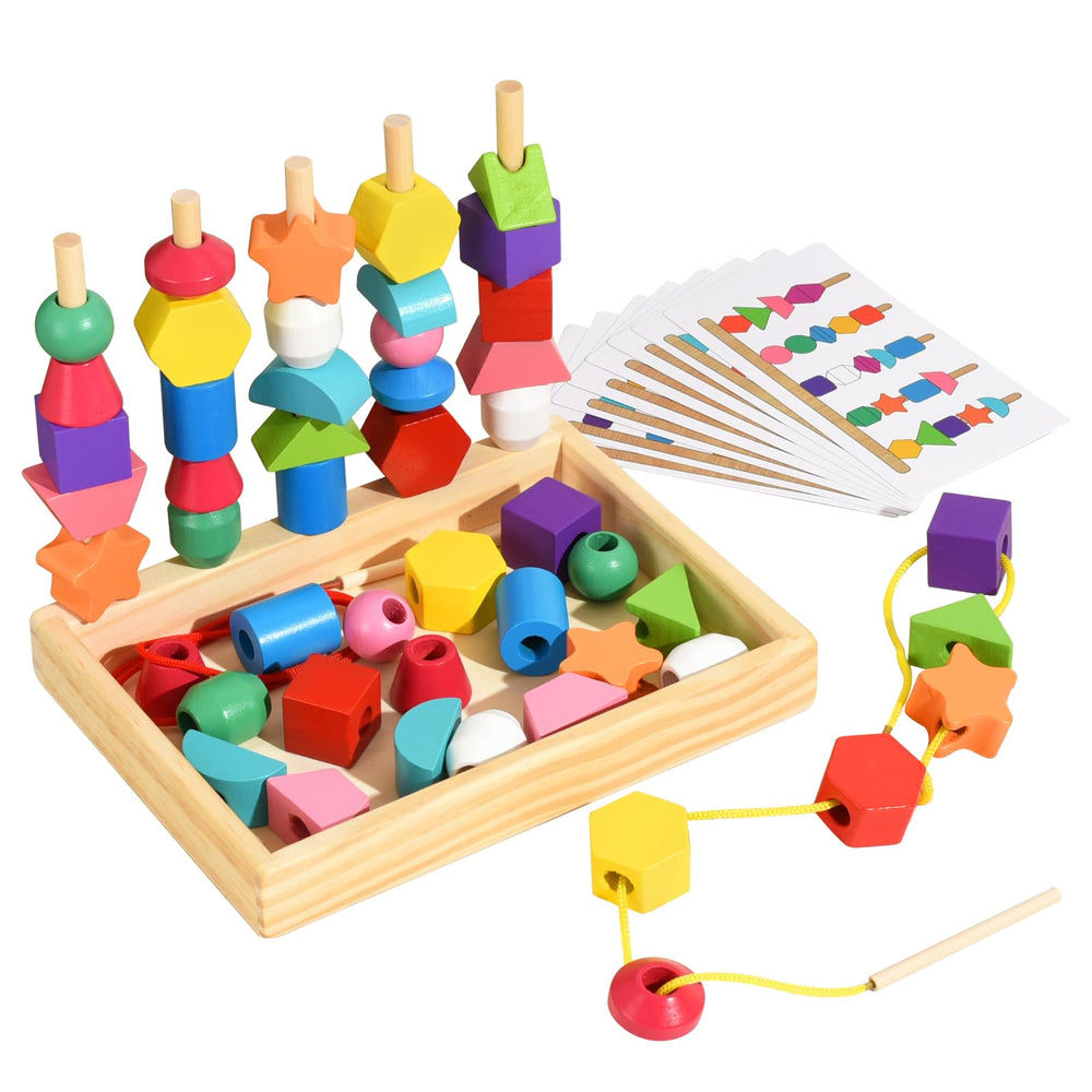 Gserin Montessori bead sequencing set with box and pillars supports early math exploration