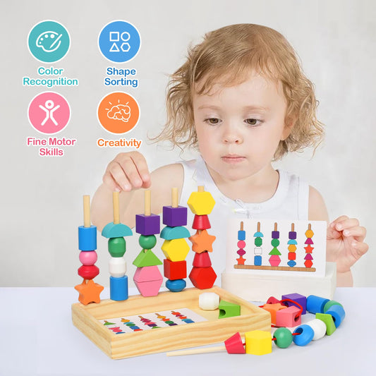 Gserin beads and laces with sticks aid threading and fine motor practice
