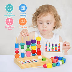 Gserin beads and laces with sticks aid threading and fine motor practice