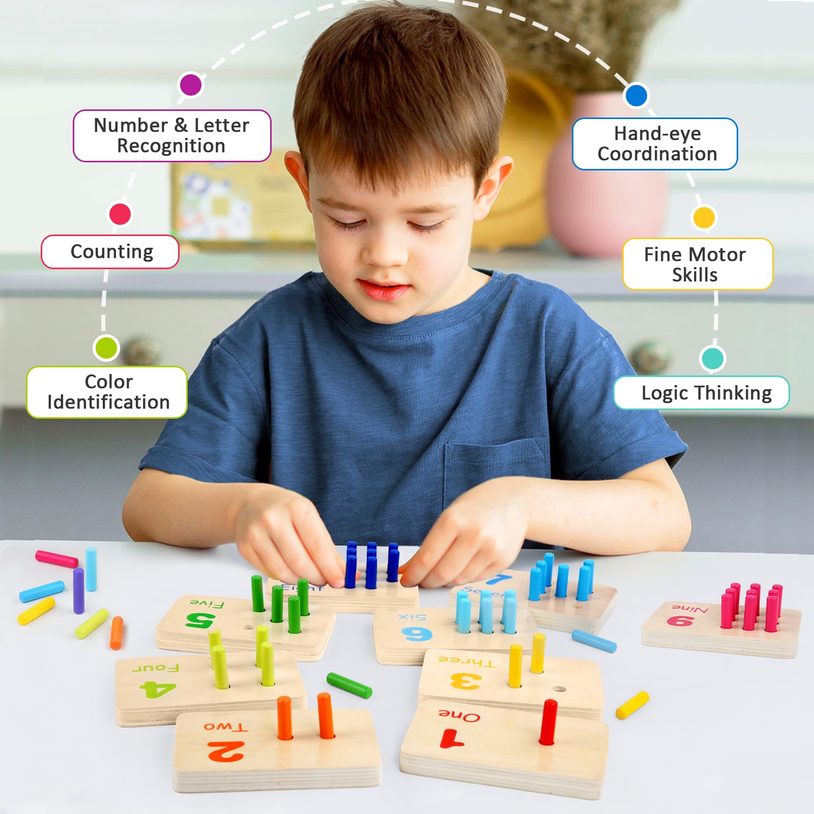 Gserin counting peg board used by kids learning numbers.