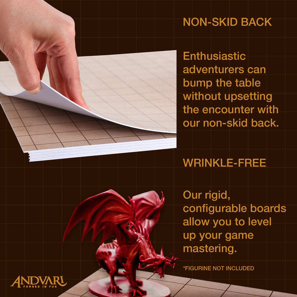 GSM Brands parchment-look boards adapting to town, dungeon, or inn scenes.