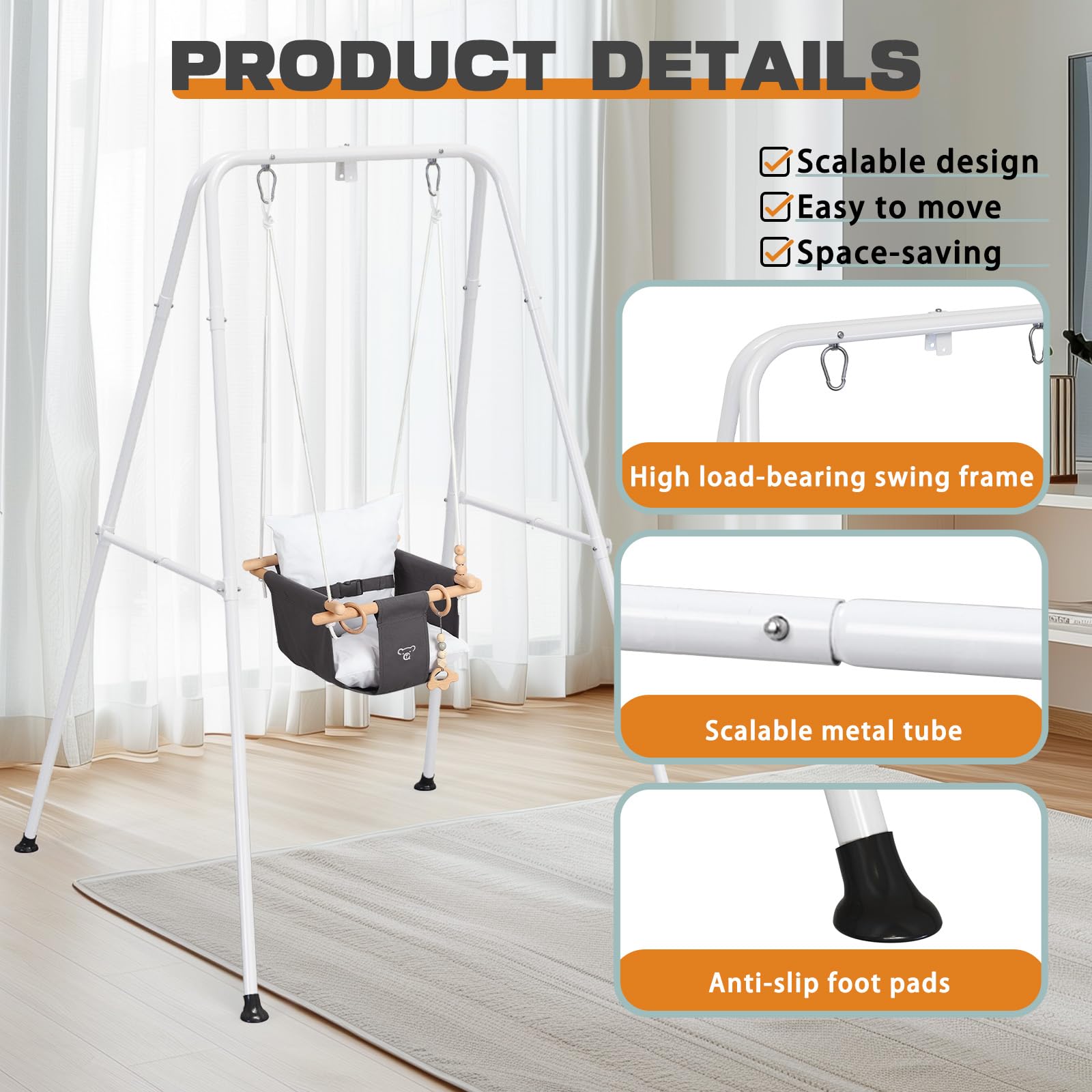 G TALECO GEAR saucer swing canvas seat offers comfy, secure seating for infants.