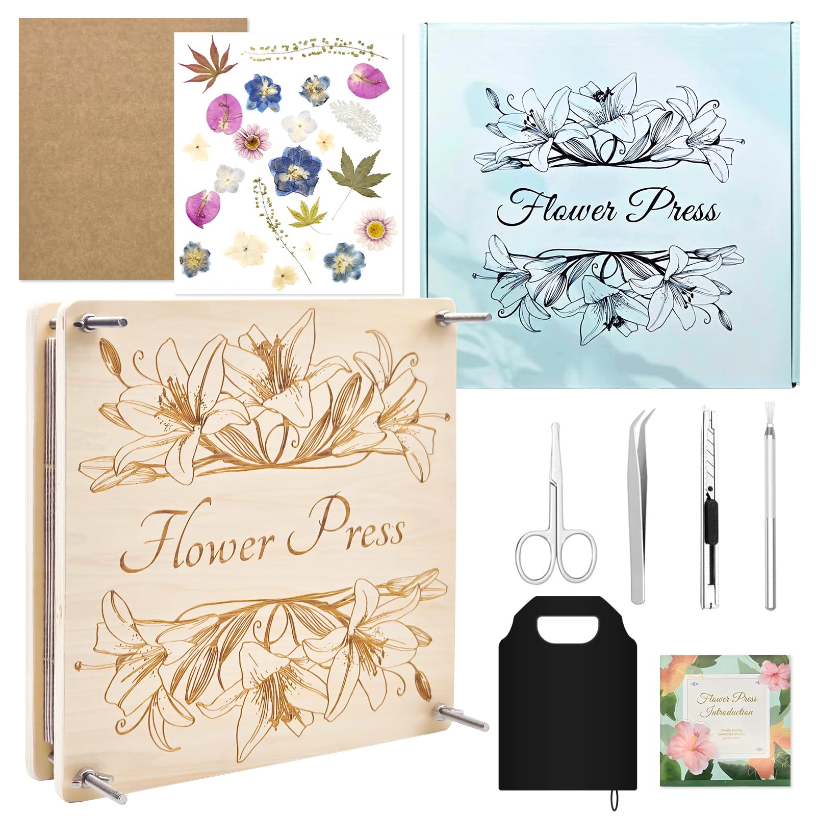 GTQYYF flower press kit front view with 11x11 inch base for flat pressing