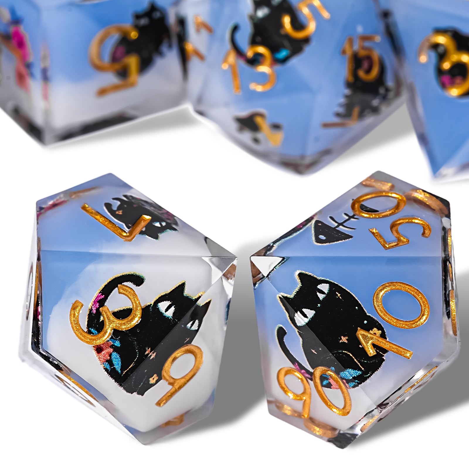 GU BEI TE DND dice set with cat and flower design for immersive gameplay.