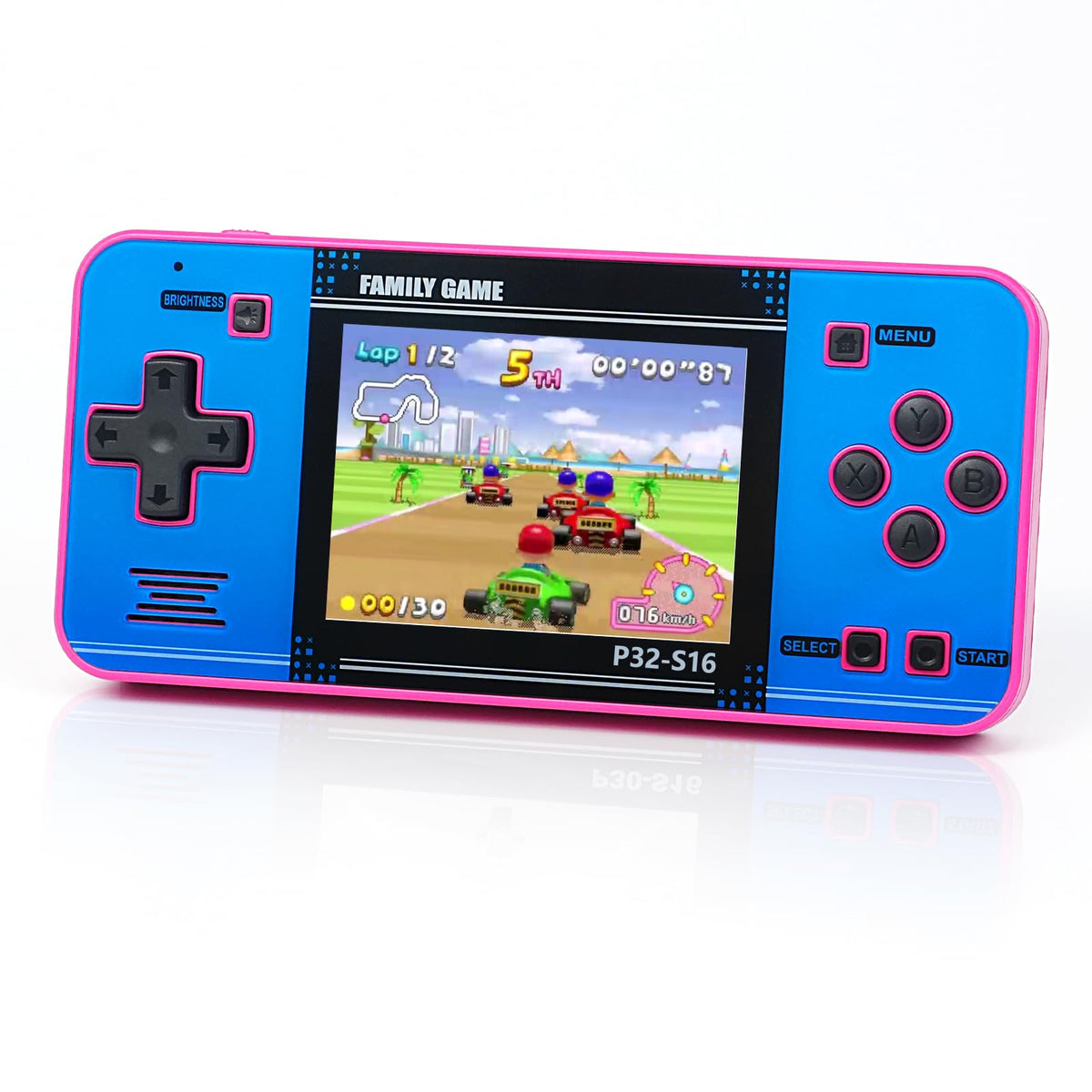 GuaiyeyeAP P32 handheld console front view, kid-friendly design for easy play