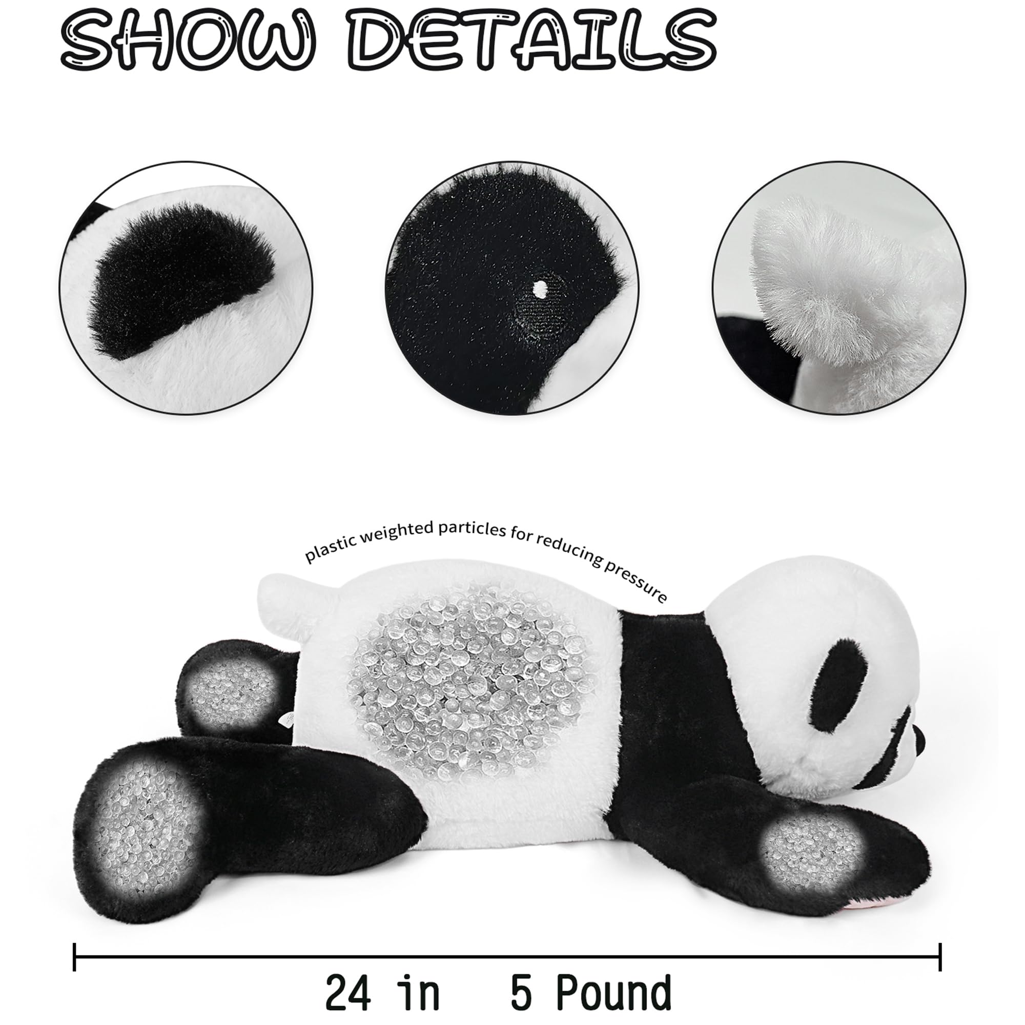 Gubuy panda plush in lying-down pose shown for comfort and coziness.