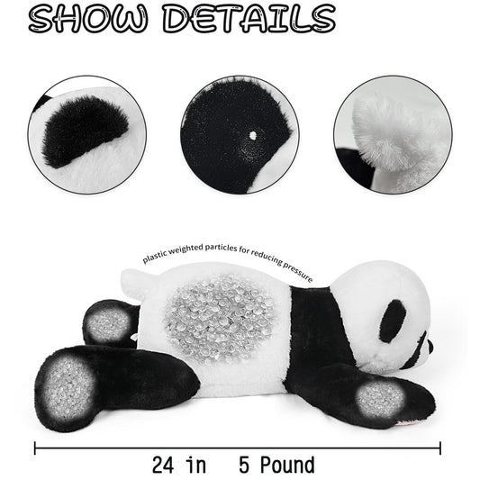 Gubuy panda plush in lying-down pose shown for comfort and coziness.