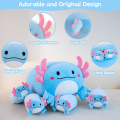 Gudisi axolotl plush close-up on soft, skin-friendly fabric for gentle bedtime.