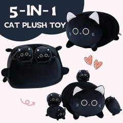 Gudisi Black Cat Plush reveals four hidden kitties for playful surprises.