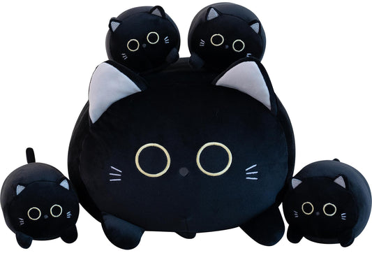 Gudisi Black Cat Plush main view shows a cozy 16-inch cuddle buddy.