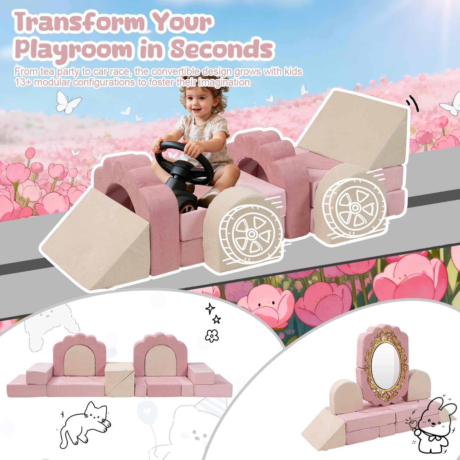 GudoInsole flower cushions close-up on soft blocks for inviting play.