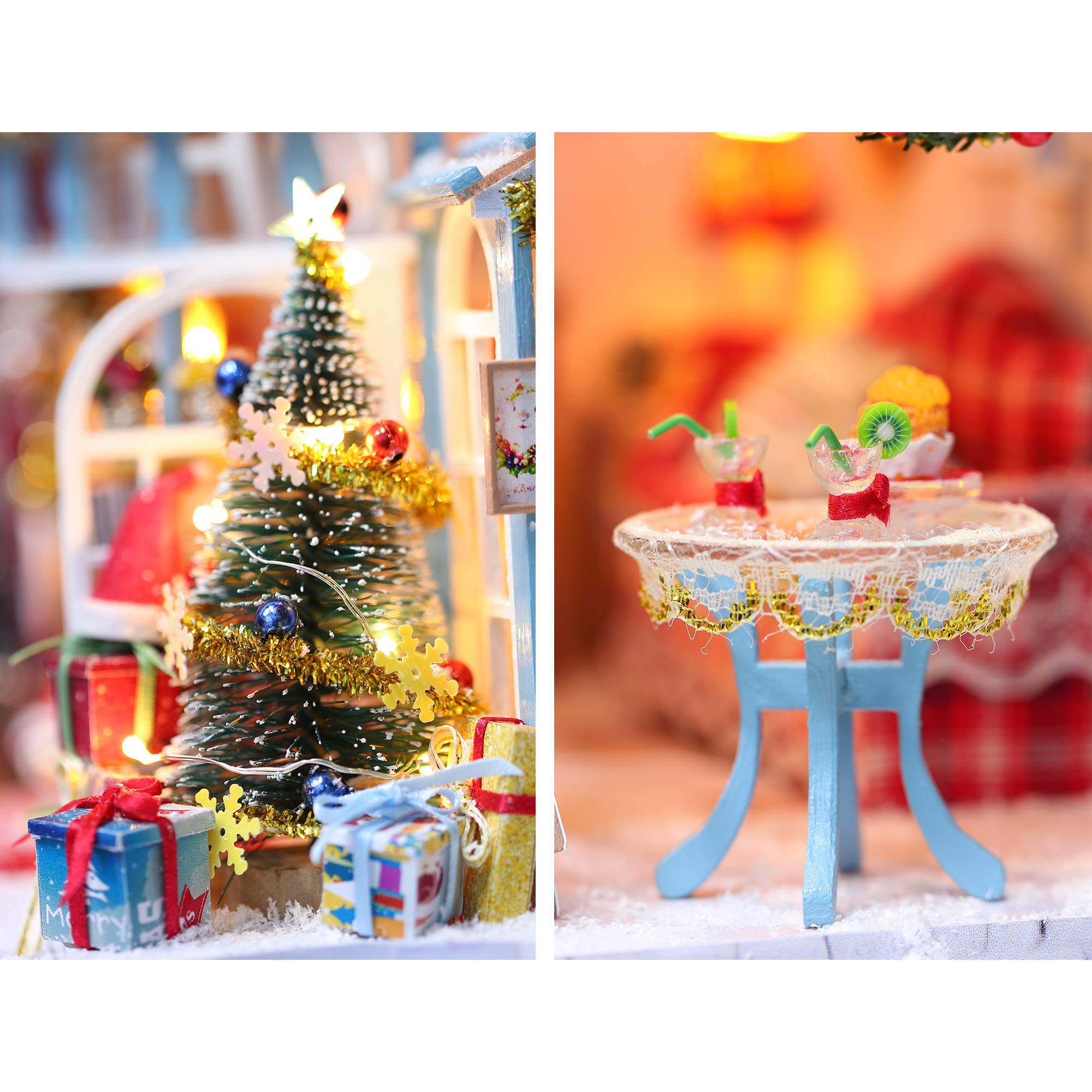 GuDoQi miniature wooden cottage interior with sofas snowman for cozy seasonal setup.