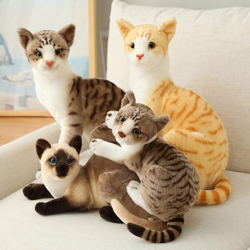 GUDVES orange tabby cat plush on shelf showcasing realism.