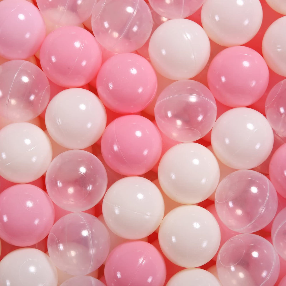 GUESVOT pink and beige ball pit balls, 2.2-inch, easy for small hands.