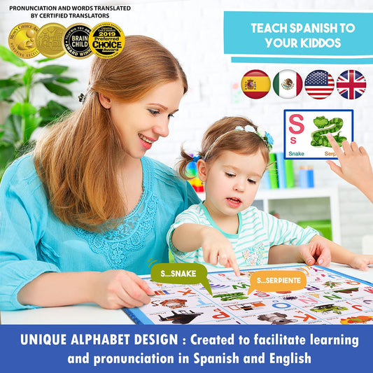 GUFINO Alphabet Wall Chart supports bilingual-learning with language exposure during play.