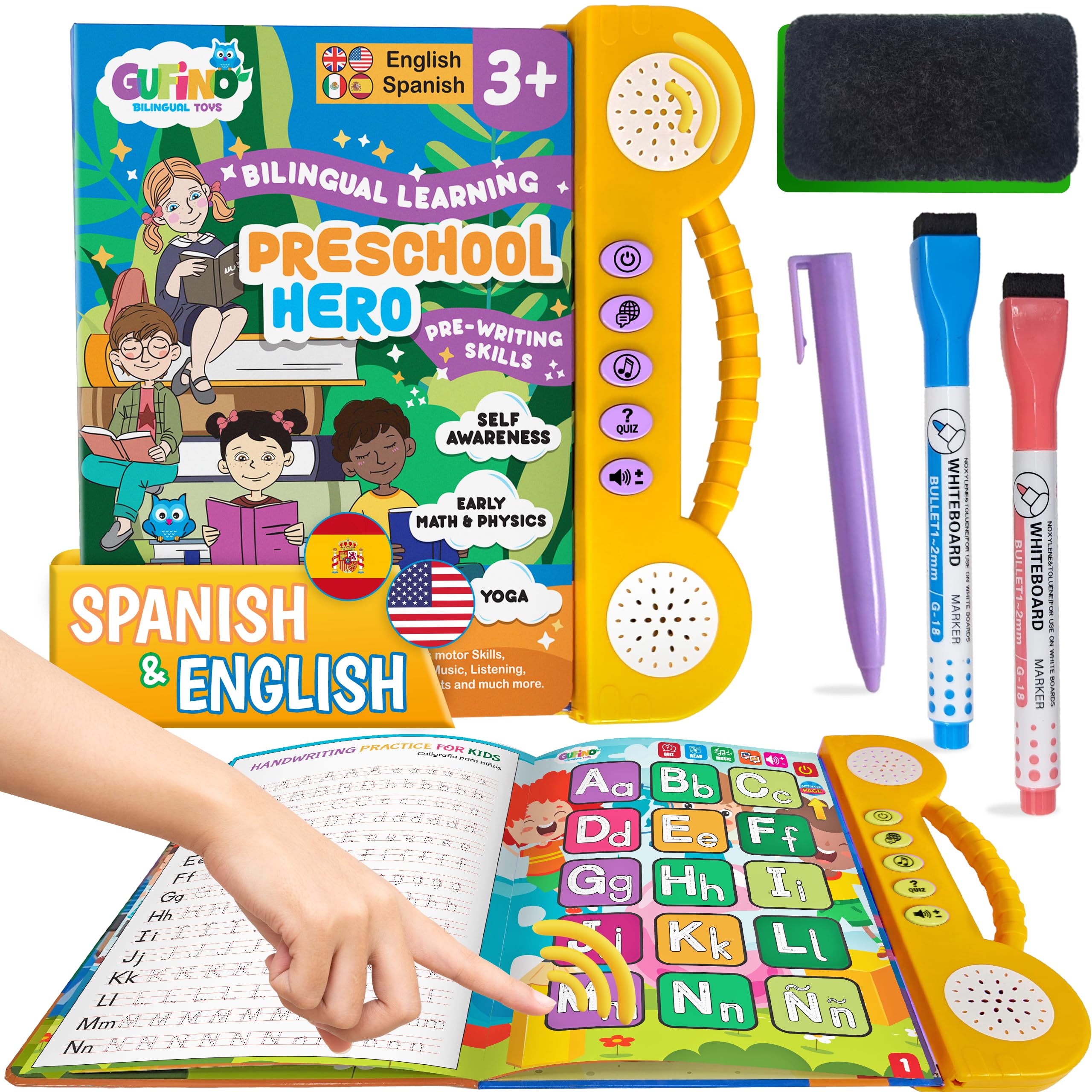 Gufino bilingual talking busy book open for engaging language play and learning.