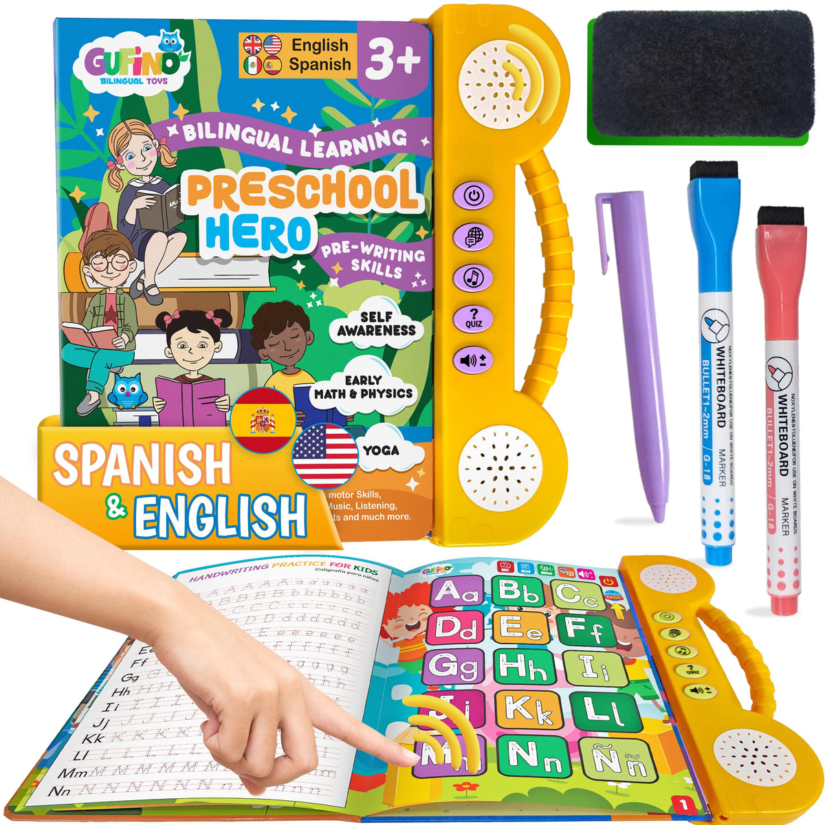 Gufino bilingual talking busy book open for engaging language play and learning.
