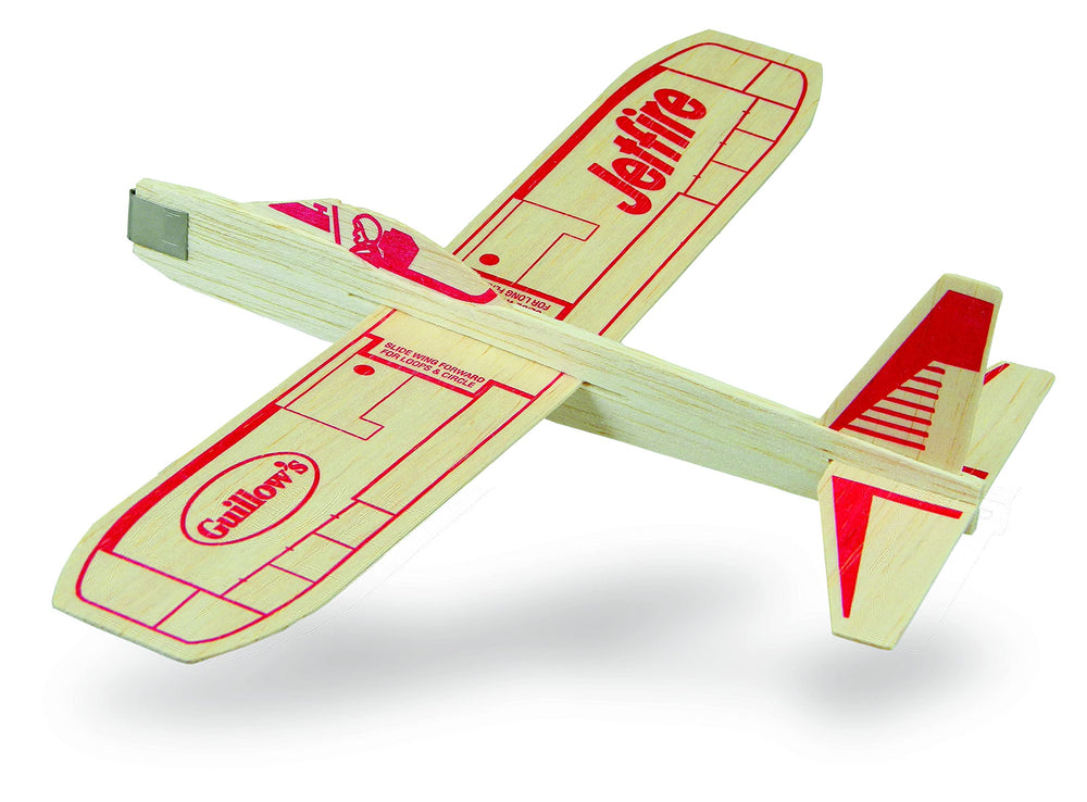 Guillow's Sky Streak twin-pack gliders launching with rubber band power