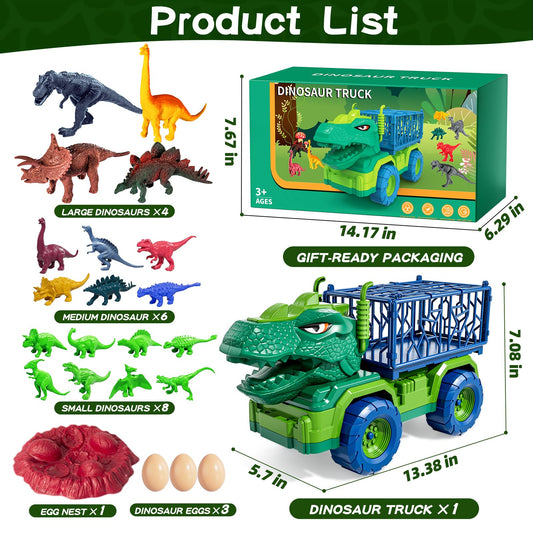 Guminnara 22-in-1 t-rex truck carrier with 18 dino figures fosters imaginative play