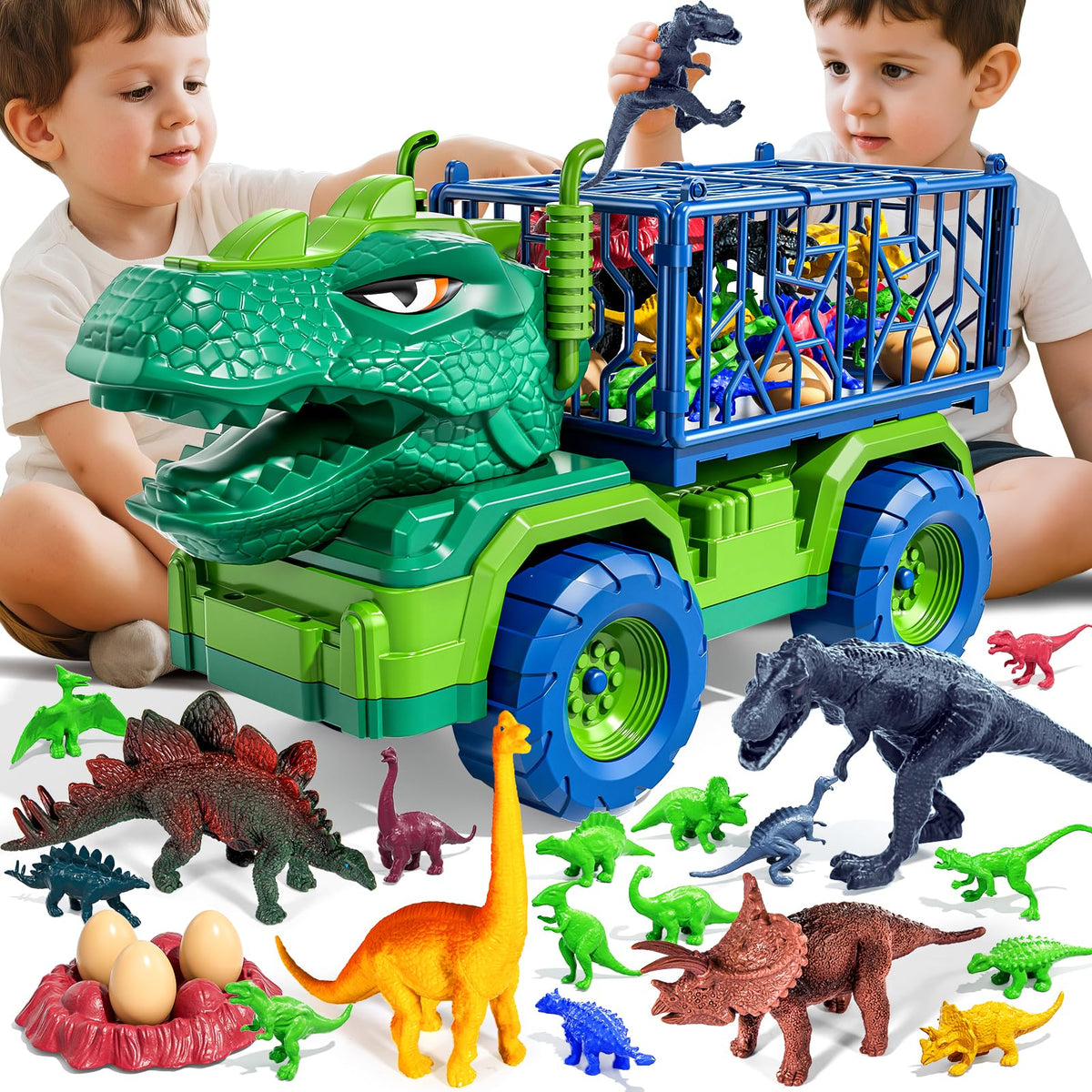 Guminnara 22-in-1 T-Rex truck carrier front view highlights durable, play-ready design