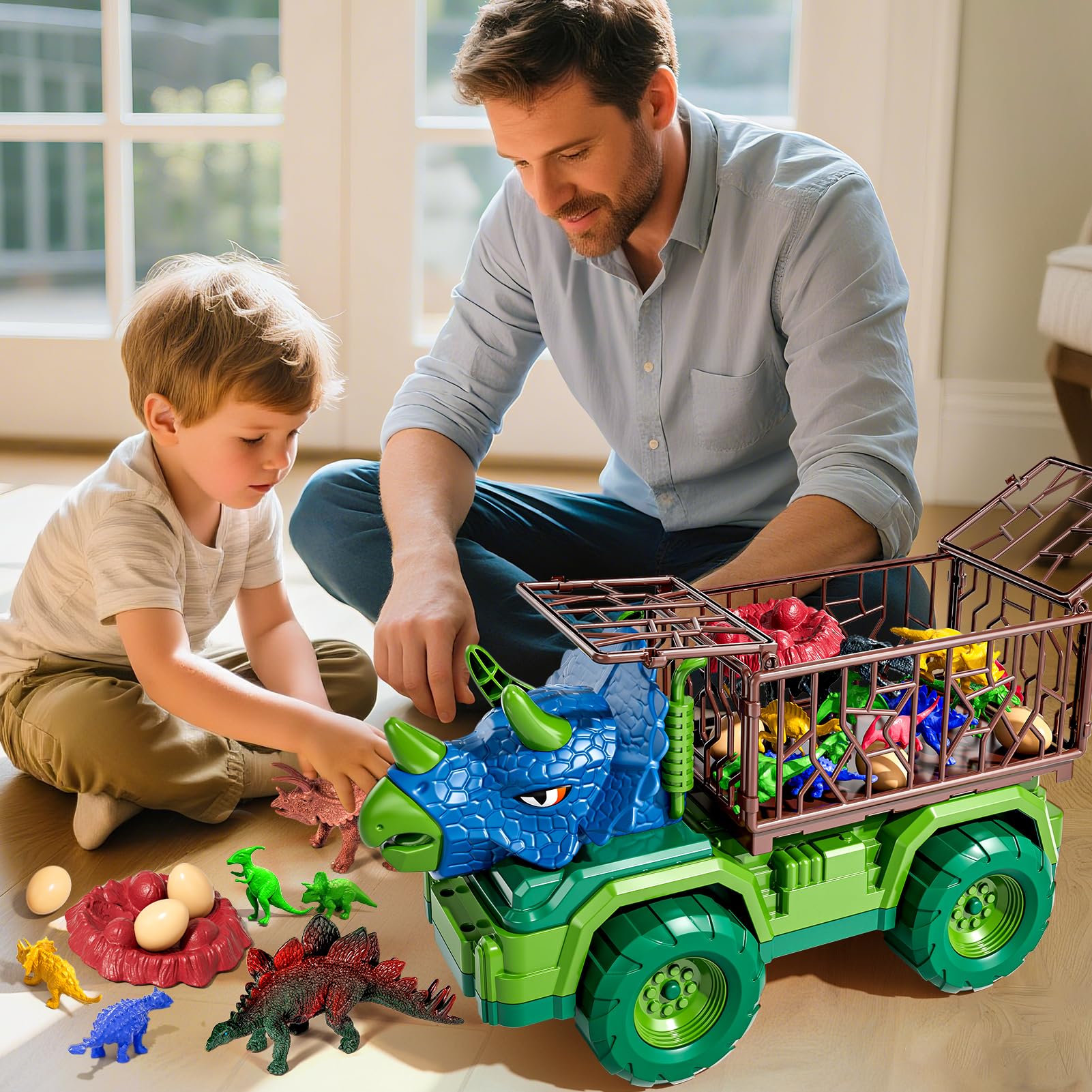 Guminnara 22-in-1 Triceratops Truck suitable for ages 3-10 during playtime.