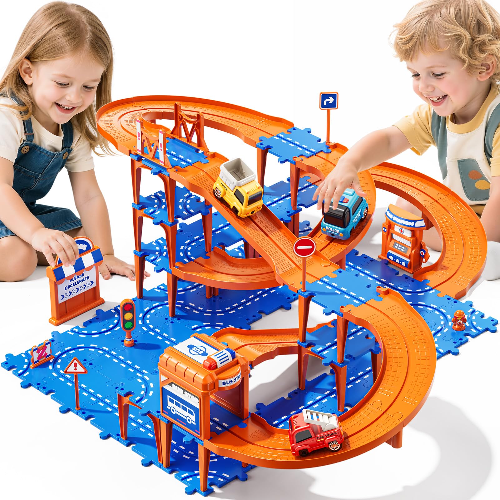 Guminnara 96pcs puzzles track cars front view for creative play and design