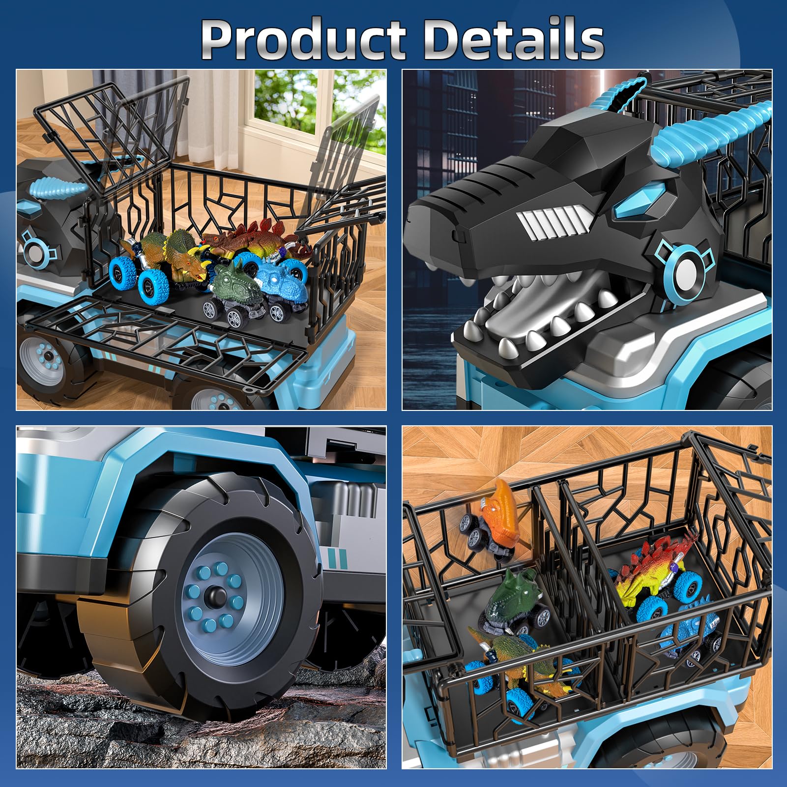 Guminnara five dinosaur cars with skin texture details for realism.