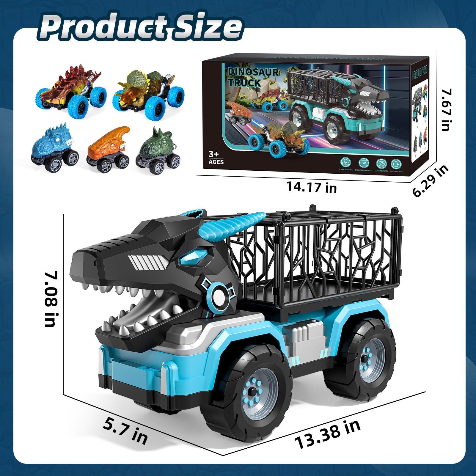 Guminnara pull-back dino cars five-pack for quick racing.