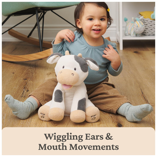 GUND Buttermilk cow plush face closeup showcasing soft fur and expressive features for baby engagement