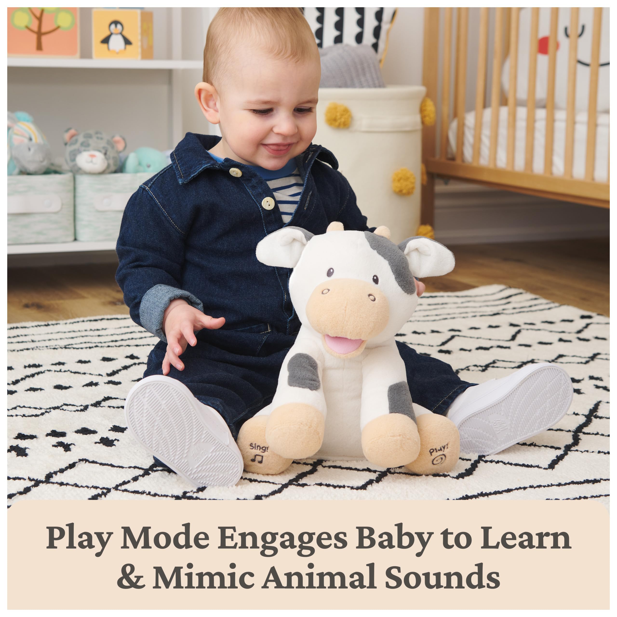 GUND Buttermilk cow plush left foot interaction to activate song mode and games