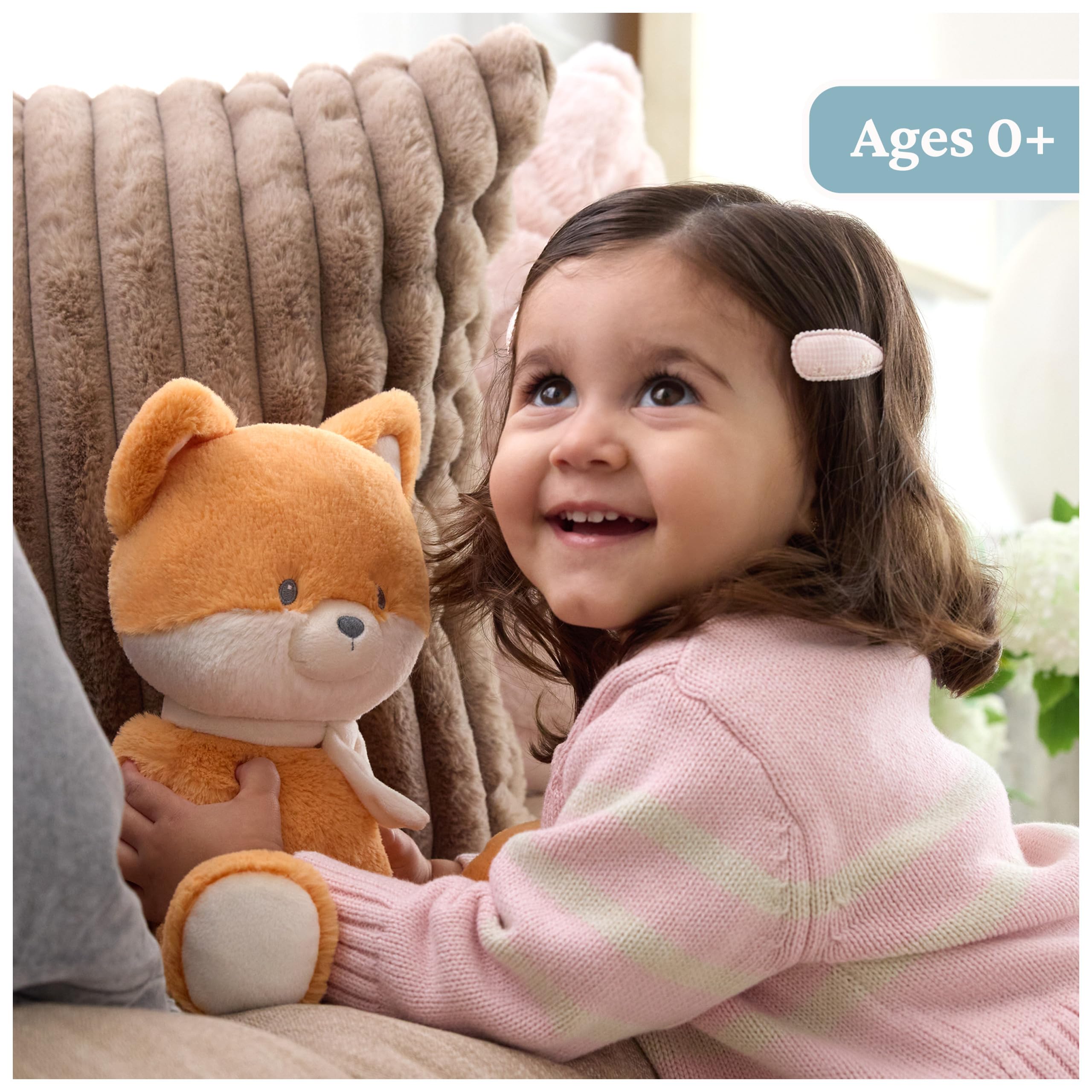 GUND fox plush with embroidered eyes for gentle play and safety.