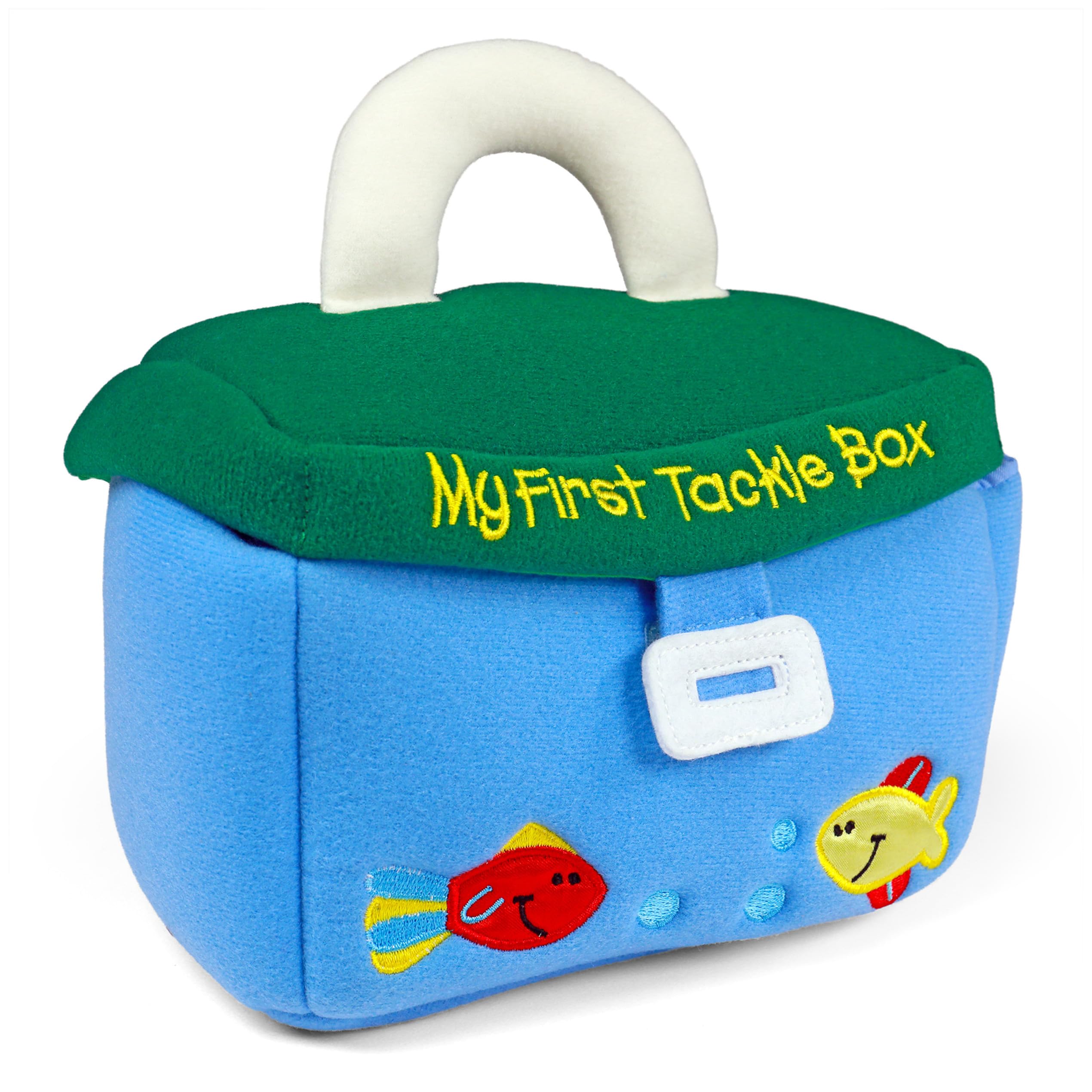 GUND fish sound toy; audible cue promotes active baby play.