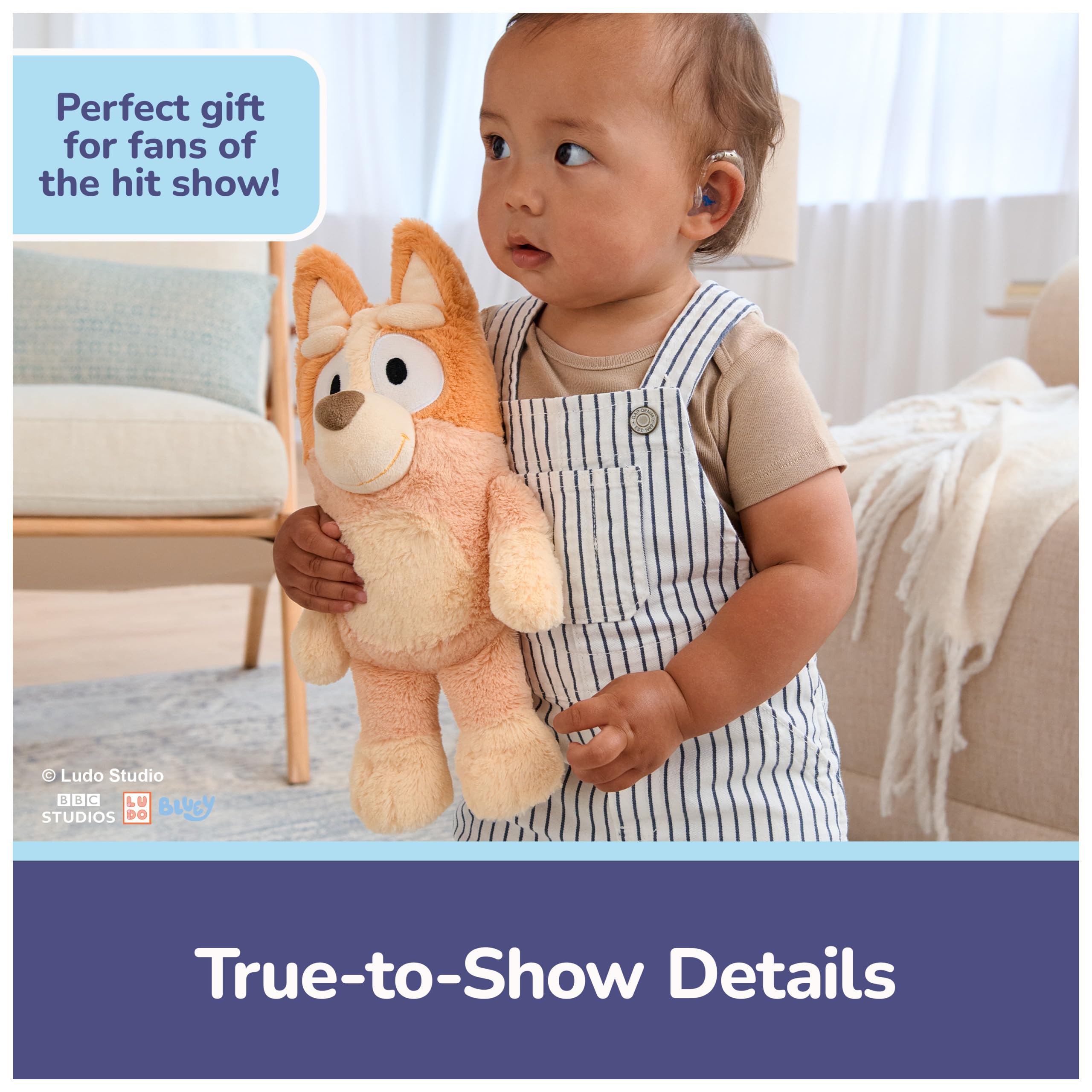 GUND Bingo floppy arms and legs for cuddly storytelling poses.