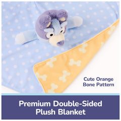 GUND Bluey plush lovey packaging showcases a soft cuddle companion for new parents.