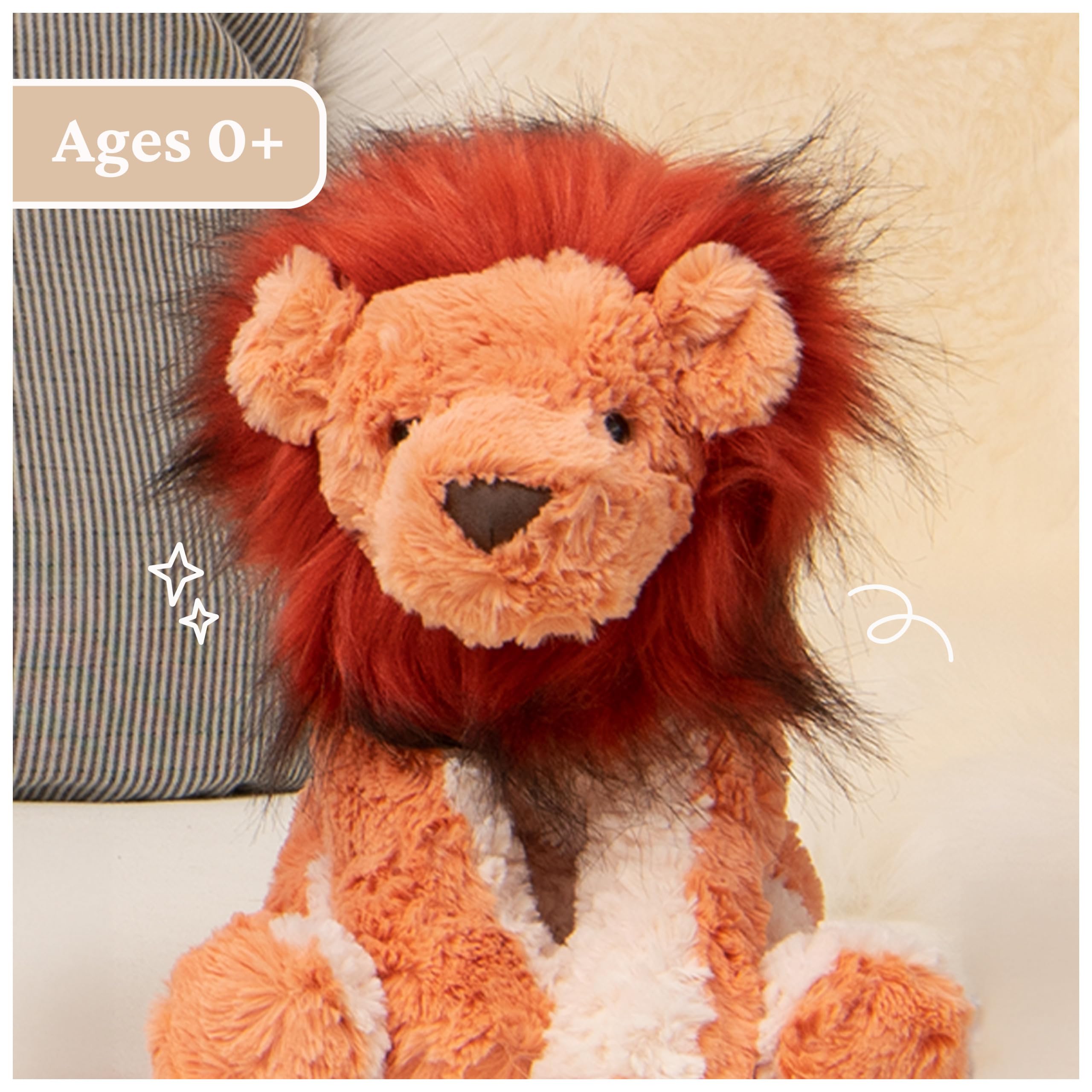 GUND Cozys Lion with orange fur and red mane for cuddle appeal.