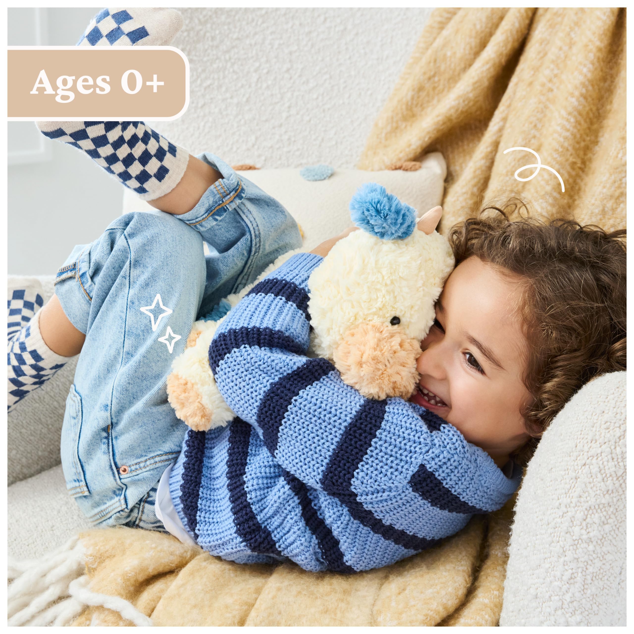 GUND Cozys Cow plush uses soft fabric perfect for gentle cuddling.