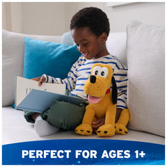 Pluto faux suede nose enhances tactile interest during snuggle time.