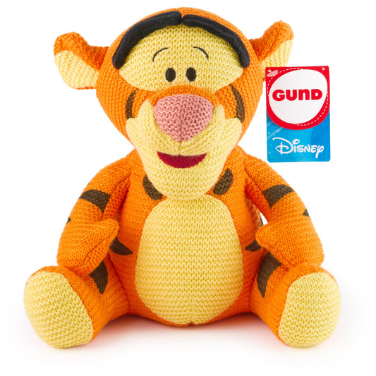 GUND Disney Tigger knit plush seated pose, ideal cuddle companion for bedtime and play.