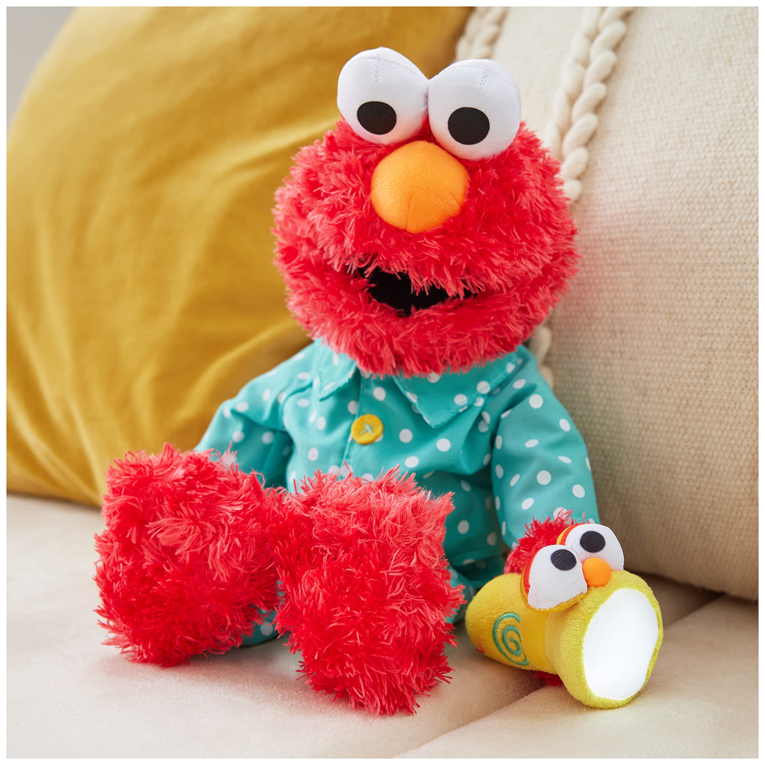 Surface-washable Elmo plush simplifies quick cleanups after play.