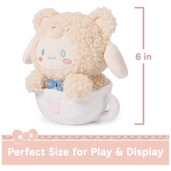 GUND Café Latte bear wears blue faux suede bowtie for charm.