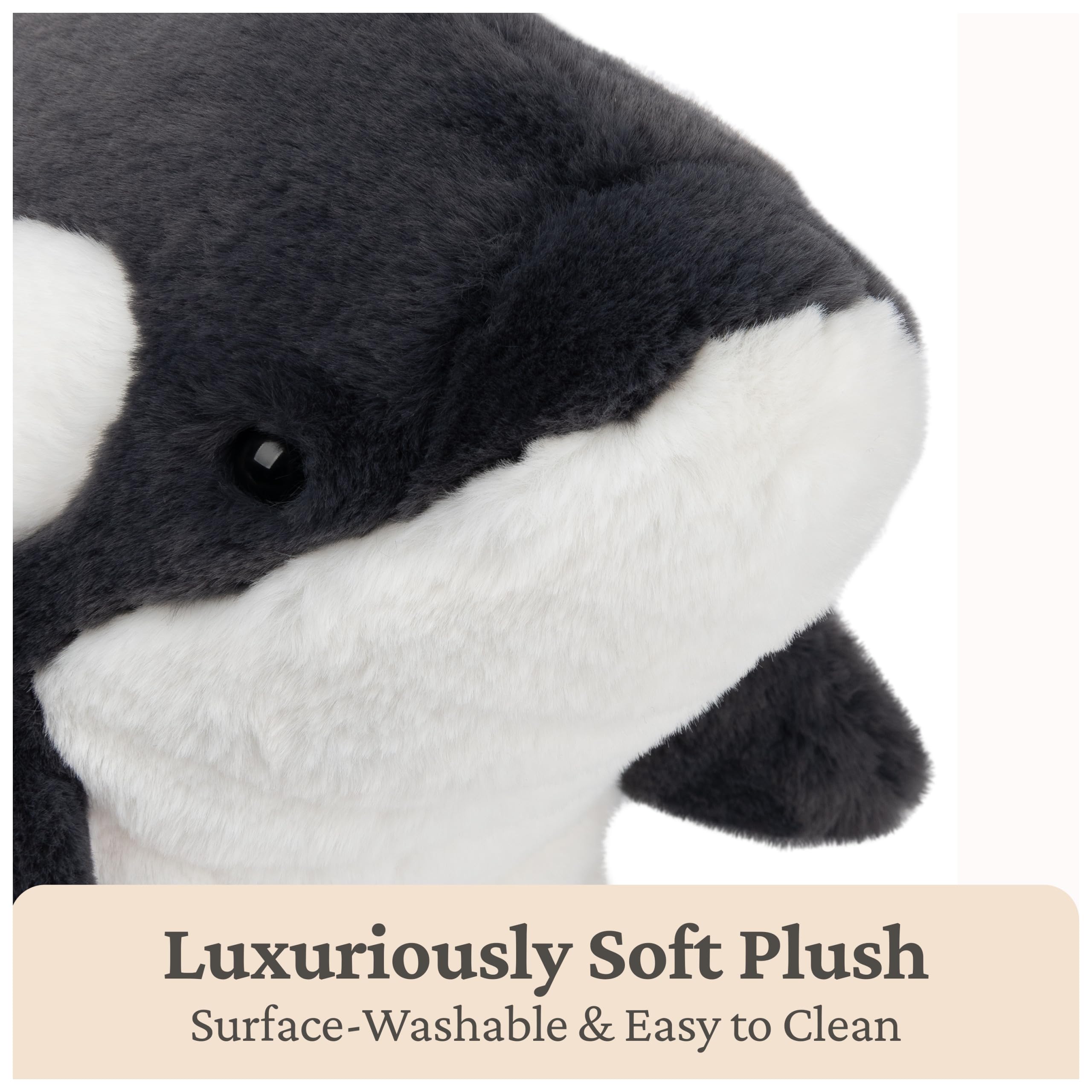 GUND Flynn Orca Plush close-up face to highlight soft features.