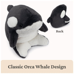 GUND Flynn Orca Plush sits upright for easy snuggling.