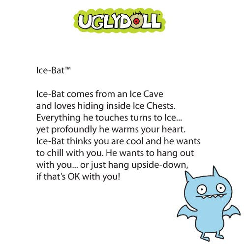 IceBat plush hangs upside-down, a playful pose for display and cuddling.